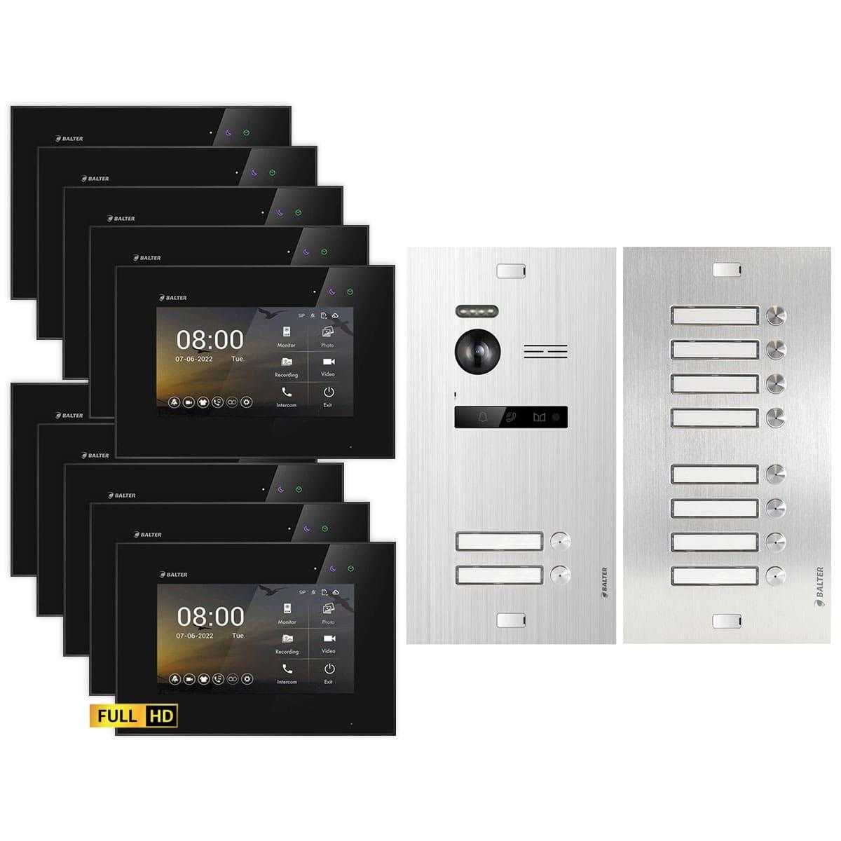 BALTER EVO HD Video Türsprechanlagen Silber/Schwarz 9-12 Familienhaus Set 10x 7 LCD Monitor von Balter