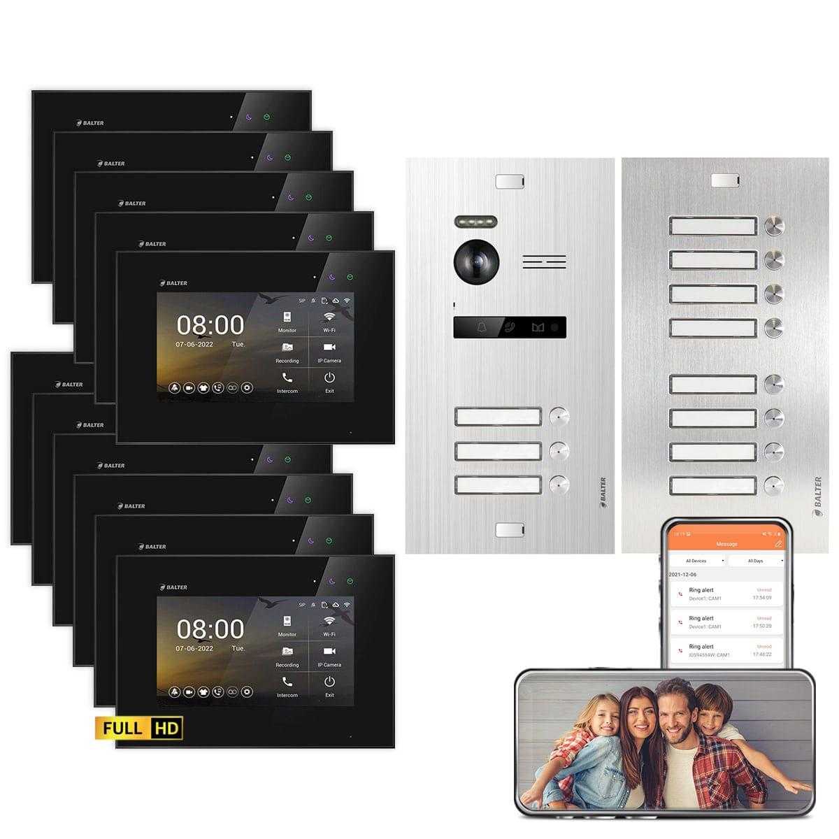 BALTER EVO HD Video Türsprechanlagen Silber/Schwarz 9-12 Familienhaus Set 11x 7 LCD Monitor WiFi von Balter