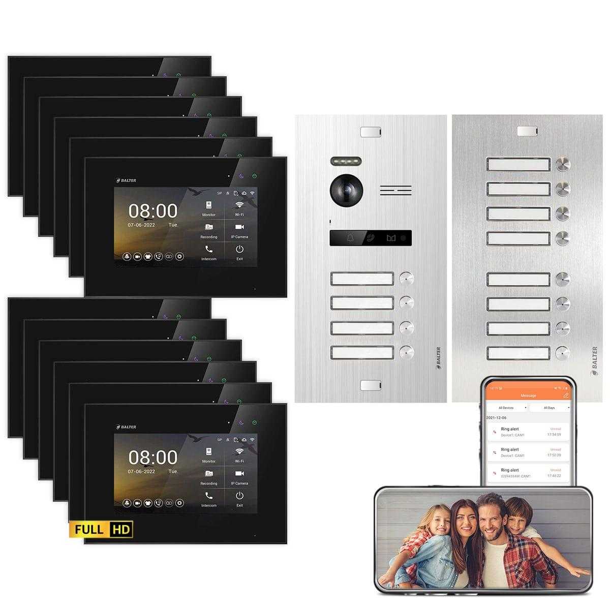 BALTER EVO HD Video Türsprechanlagen Silber/Schwarz 9-12 Familienhaus Set 12x 7 LCD Monitor WiFi von Balter