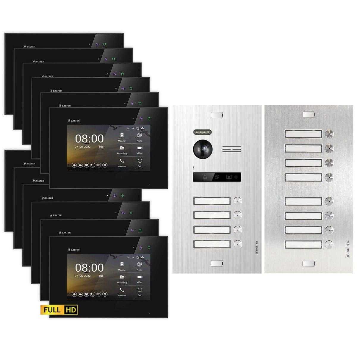 BALTER EVO HD Video Türsprechanlagen Silber/Schwarz 9-12 Familienhaus Set 12x 7 LCD Monitor von Balter