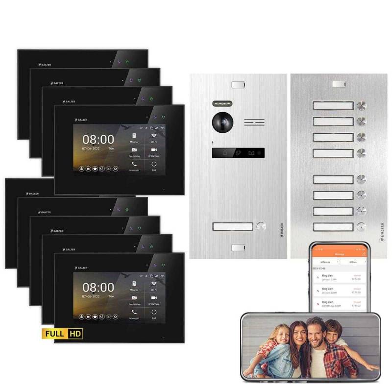 BALTER EVO HD Video Türsprechanlagen Silber/Schwarz 9-12 Familienhaus Set 9x 7 LCD Monitor WiFi von Balter