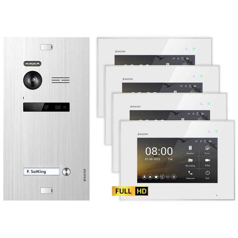 BALTER EVO HD Video Türsprechanlagen Silber/Weiss 1 Familienhaus Set 4x 7 Monitor von Balter