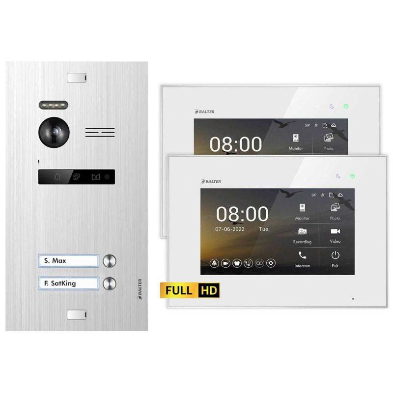 BALTER EVO HD Video Türsprechanlagen Silber/Weiss 2 Familienhaus Set 2x 7 Monitor von Balter