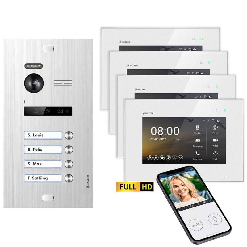 BALTER EVO HD Video Türsprechanlagen Silber/Weiss 4 Familienhaus Set 4x 7 Monitor WiFi von Balter