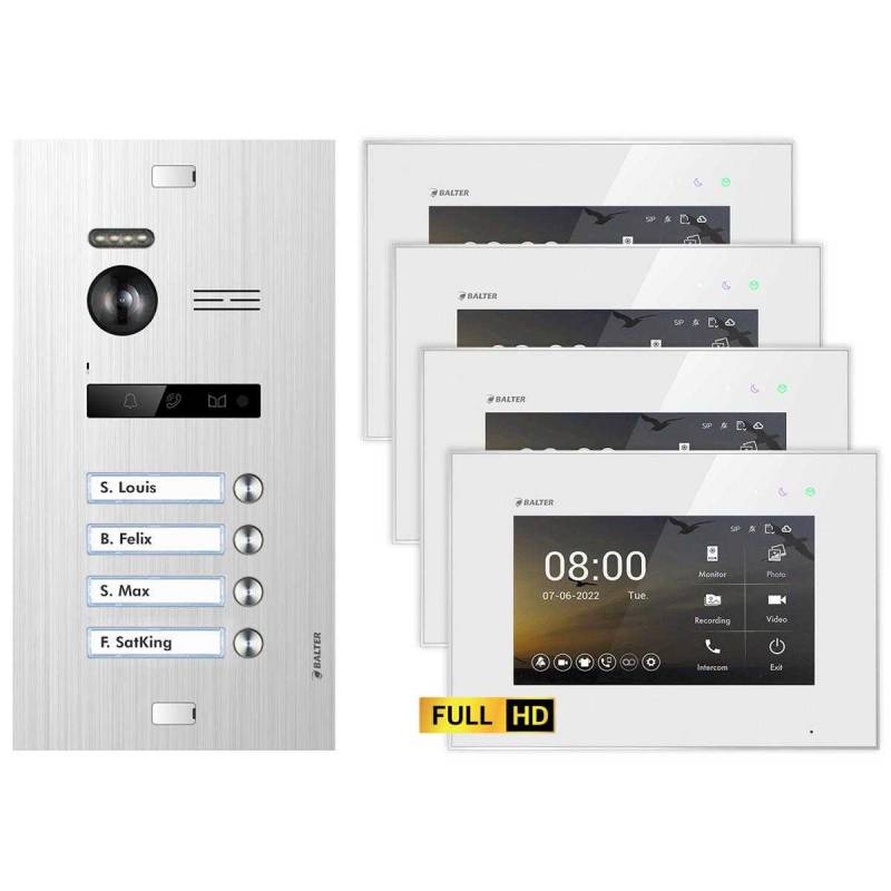 BALTER EVO HD Video Türsprechanlagen Silber/Weiss 4 Familienhaus Set 4x 7 Monitor von Balter