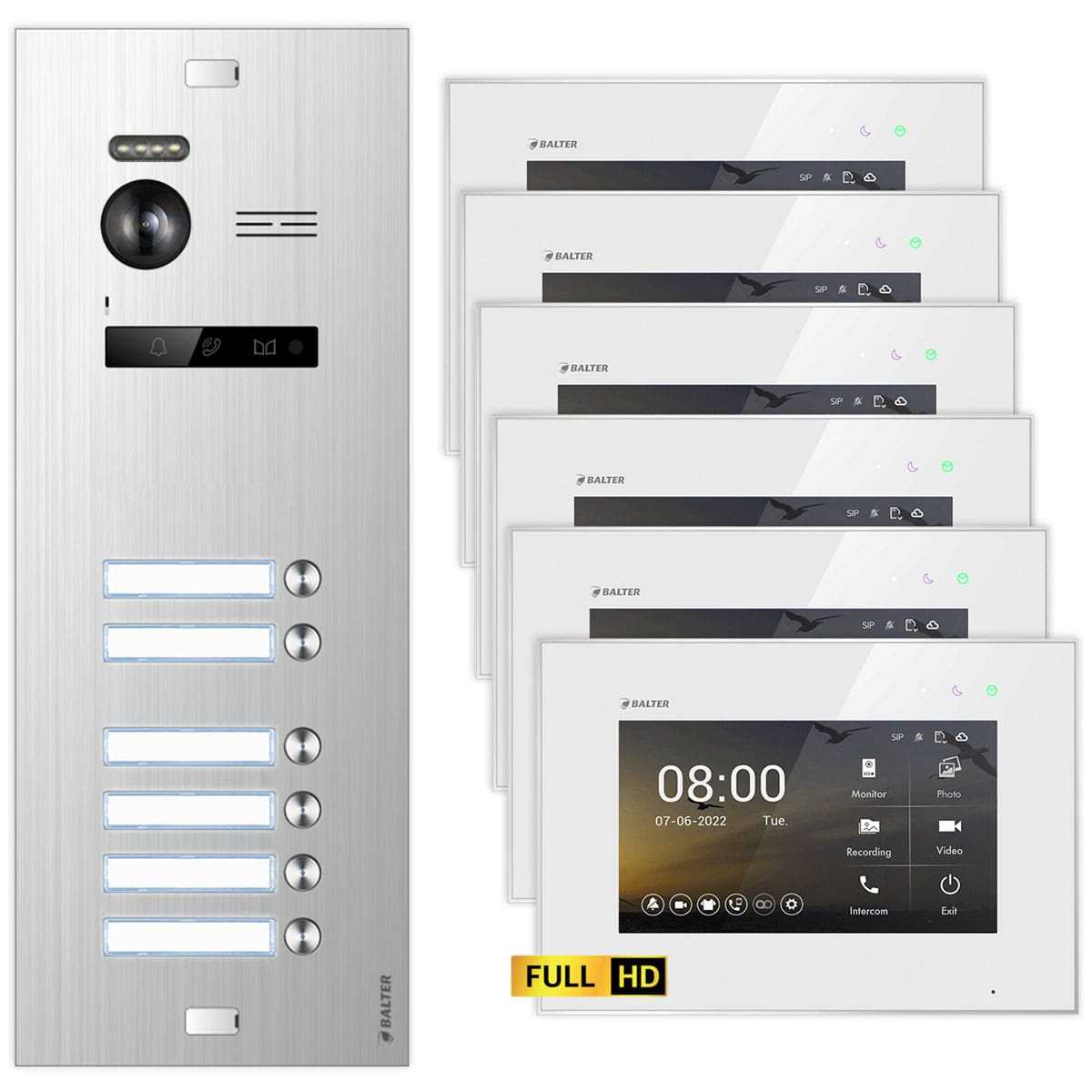 BALTER EVO HD Video Türsprechanlagen Silber/Weiss 6 Familienhaus Set 6x 7 Monitor BALTER EVO HD Video Türsprechanlagen Silber/Weiss 6 Familienhaus Set 6x 7 Monitor von Balter