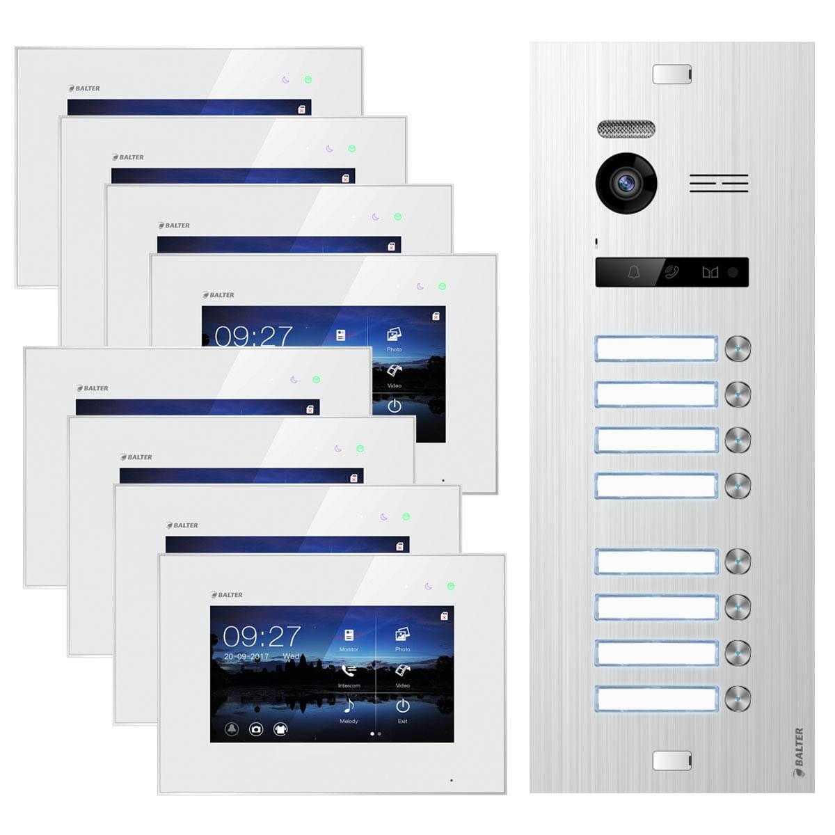 BALTER EVO Silber Video-Türsprechanlage 7 Touchscreen 2-Draht BUS Komplettsystem für 8 Teilnehmer von Balter