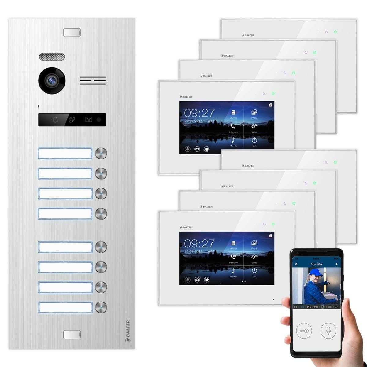 BALTER EVO Silber Video-Türsprechanlage 7 WiFi Monitor 2-Draht BUS für 8 Familienhaus App Steuerung von Balter