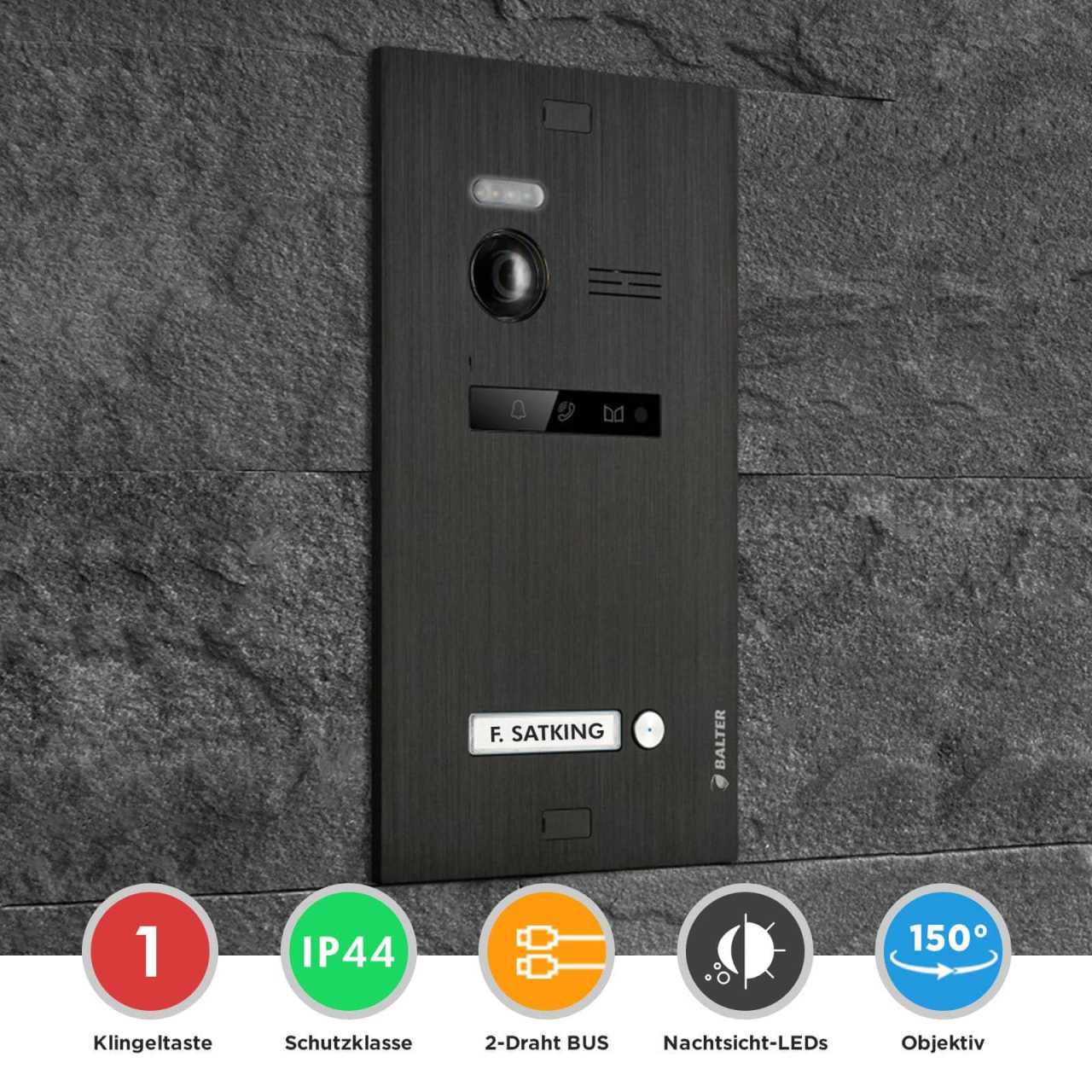 BALTER EVO Video Türsprechanlage 4.3 LCD Mini Monitor Schwarz/Weiß 1 Familienhaus Set 4x Mini Monitor EVO-DL + Türöffner von Balter