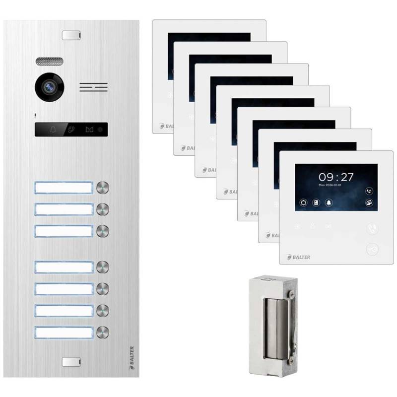 BALTER EVO Video Türsprechanlage 4.3 LCD Mini Monitor Silber/Weiß 7 Familienhaus Set Türöffner von Balter
