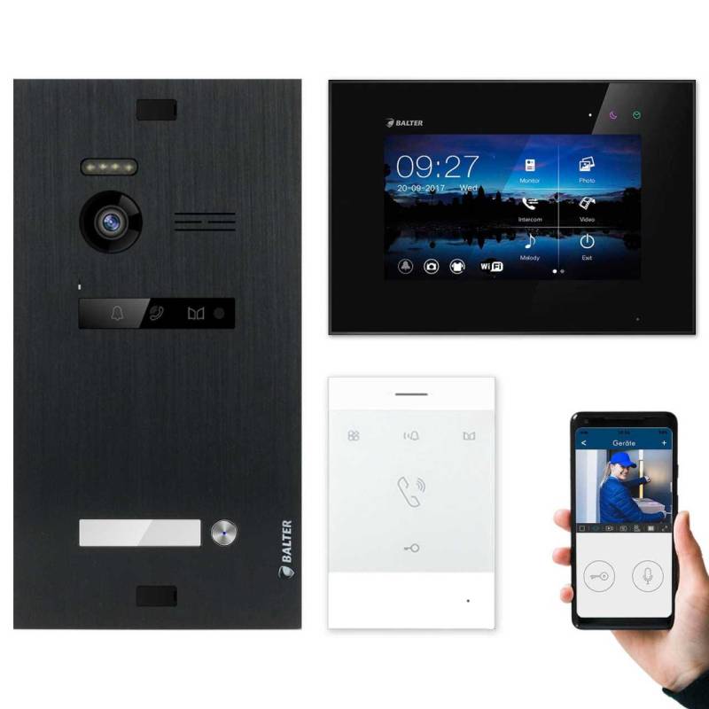 BALTER EVO Video Türsprechanlagen Schwarz Set 1 Familienhaus Schwarz 1x 7 Monitor WiFi + 1x Talk von Balter