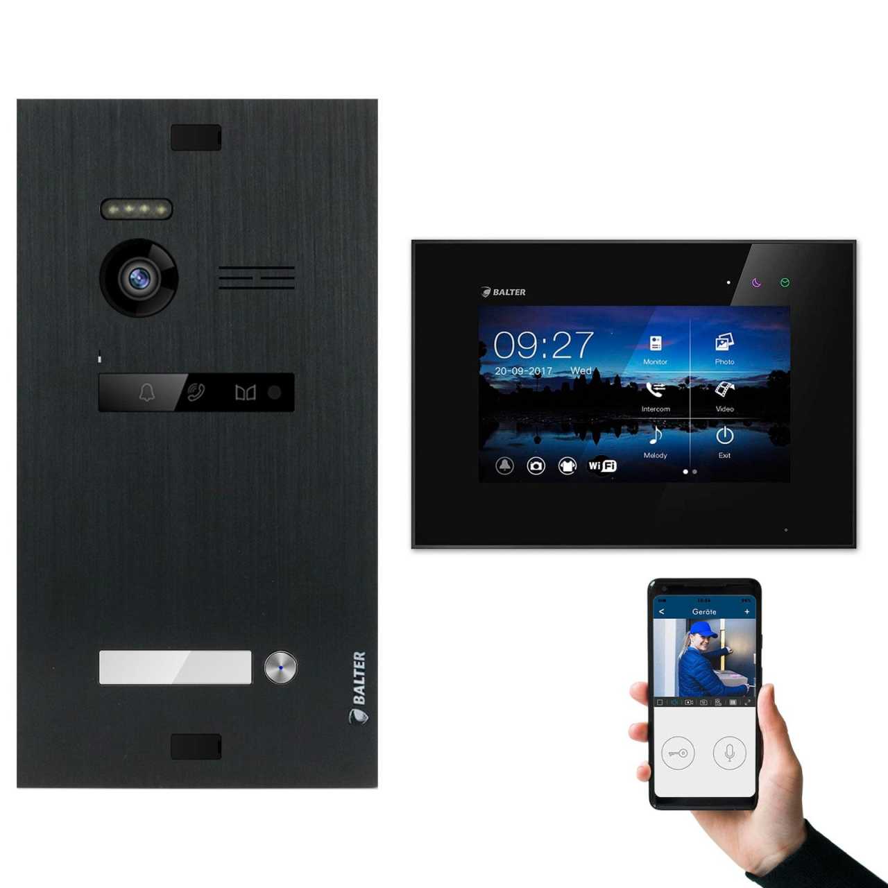 BALTER EVO Video Türsprechanlagen Schwarz Set 1 Familienhaus Schwarz 1x 7 Monitor WiFi von Balter