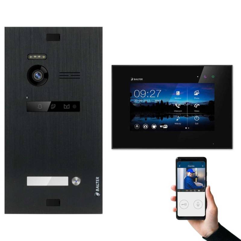 BALTER EVO Video Türsprechanlagen Schwarz Set 1x 7 Monitor WiFi 1 Familienhaus Schwarz von Balter