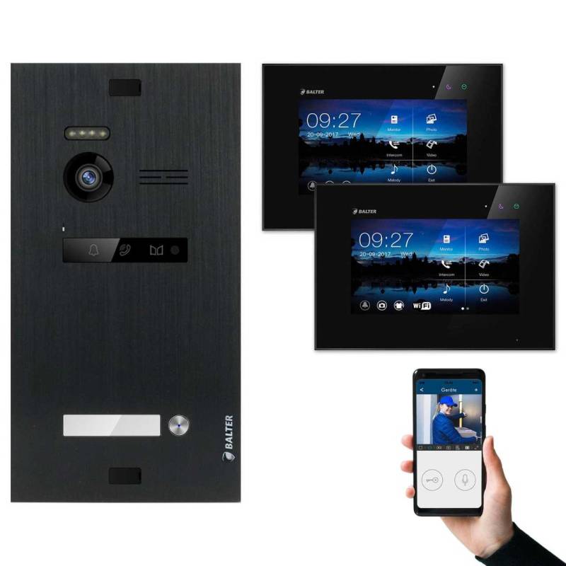 BALTER EVO Video Türsprechanlagen Schwarz Set 1 Familienhaus Schwarz 1x 7 Monitor WiFi + 1x 7 Monitor von Balter