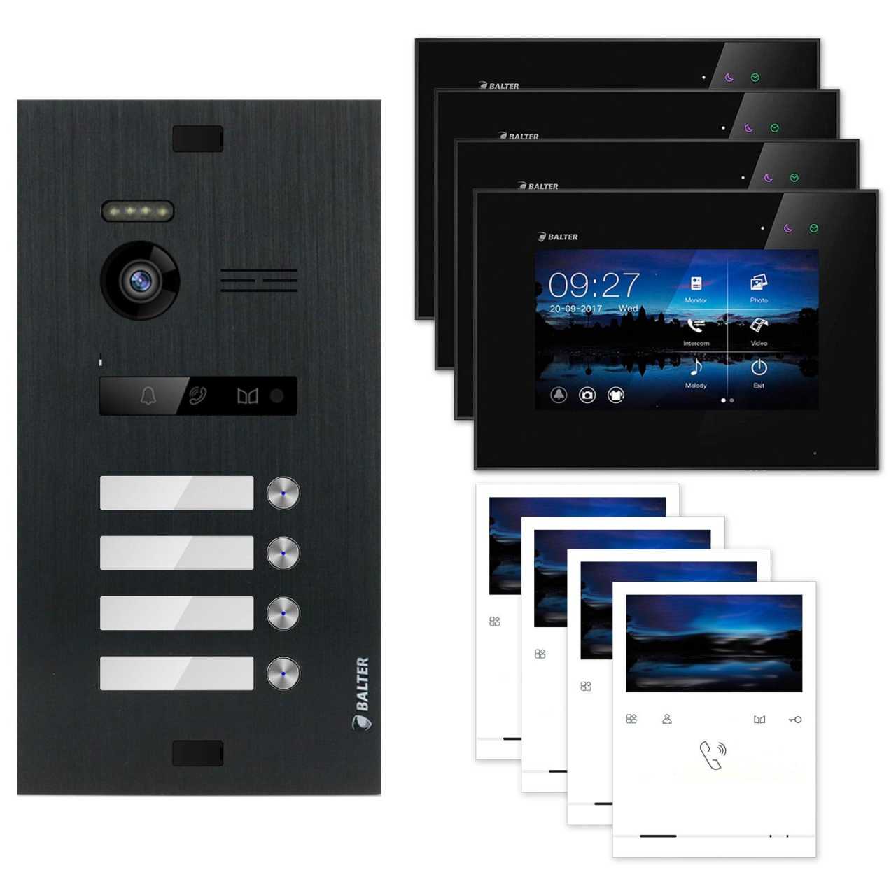 BALTER EVO Video Türsprechanlagen Schwarz Set 4 Familienhaus Schwarz 4x 7 Monitor + 4x Quick BALTER EVO Video Türsprechanlagen Schwarz Set 4 Familienhaus Schwarz 4x 7 Monitor + 4x Quick von Balter