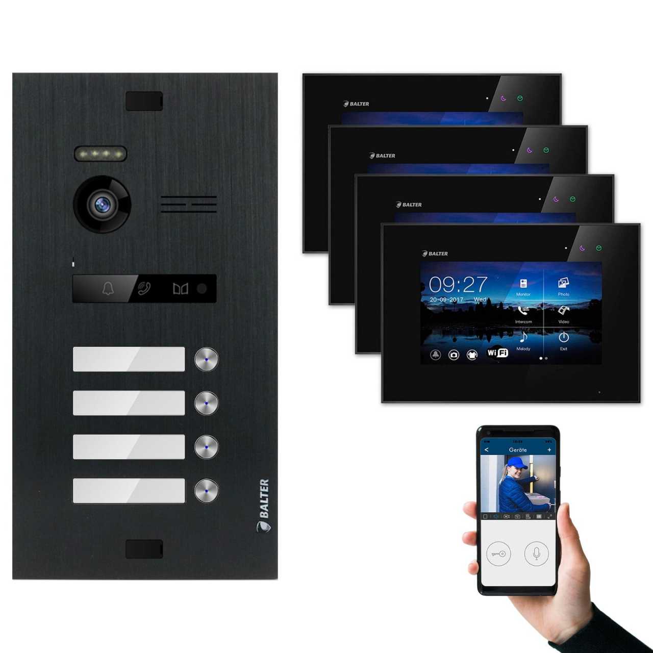 BALTER EVO Video Türsprechanlagen Schwarz Set 4 Familienhaus Schwarz 4x 7 Monitor WiFi BALTER EVO Video Türsprechanlagen Schwarz Set 4 Familienhaus Schwarz 4x 7 Monitor WiFi von Balter