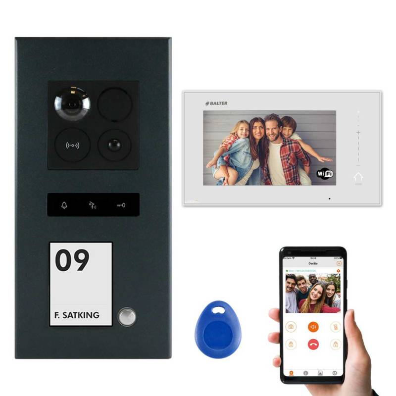 Balter ERA Graphit RFID 2-Draht IP 7 WiFi Video Türstation Aufputz iOS Android Set 1 Familienhaus von Balter