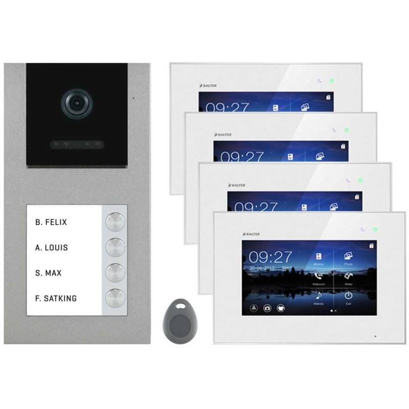 Balter EVO-AP Grau Video Türsprechanlage 7 Touchscreen RFID 2-Draht BUS Set für 4 Familienhaus von Balter