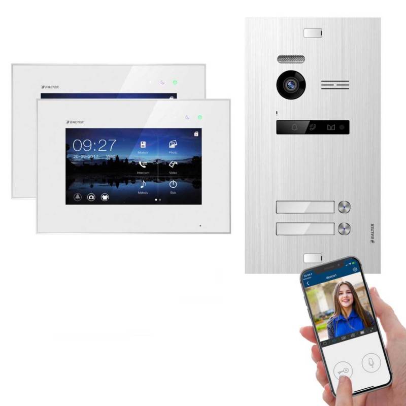 Balter EVO SILVER Video-Türsprechanlage 7 Wifi Monitor 2-Draht BUS für 2 Familienhaus App Steuerung von Balter