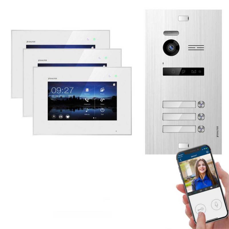 Balter EVO SILVER Video-Türsprechanlage 7 Wifi Monitor 2-Draht BUS für 3 Familienhaus App Steuerung von Balter