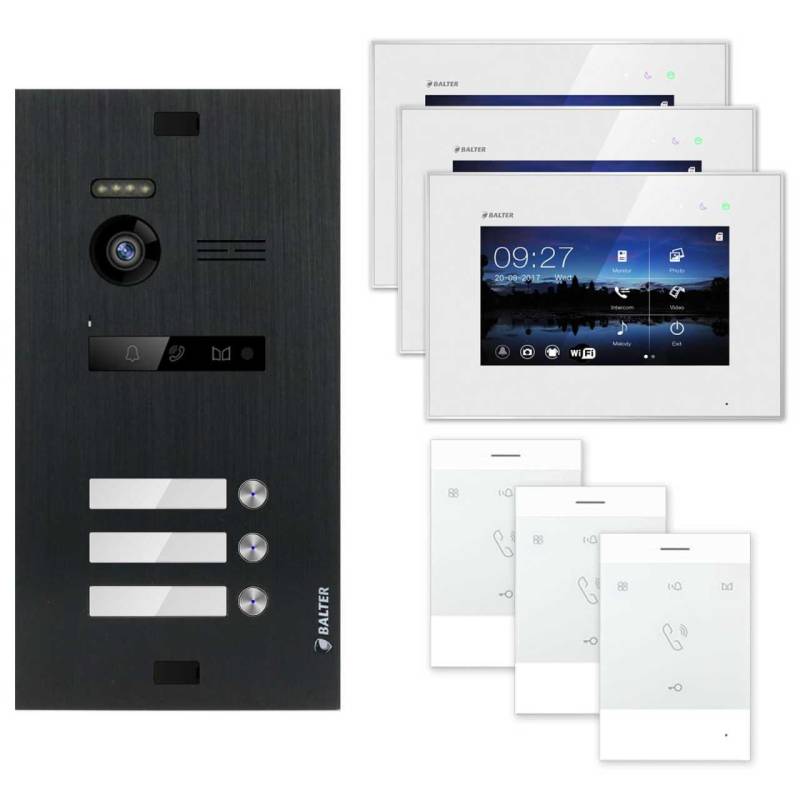 Balter EVO Video Türsprechanlagen Schwarz/Weiss Set 3 Familienhaus Schwarz 3x 7 Monitor Wifi + 3x Talk von Balter