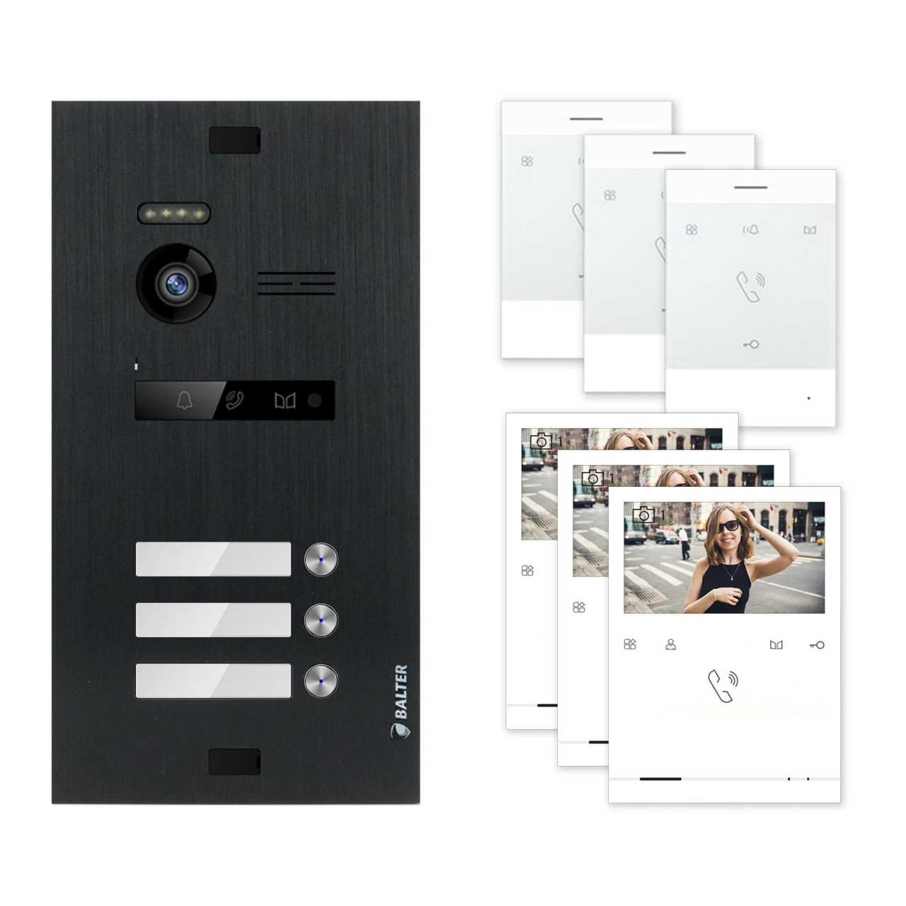 Balter EVO Video Türsprechanlagen Schwarz/Weiss Set 3 Familienhaus Schwarz 3x Quick + 3x Talk von Balter
