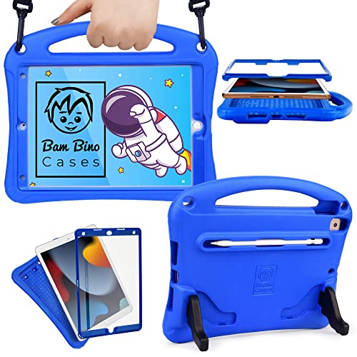 Bam Bino Space Suit iPad 9th Generation Case Kids, iPad 8th/7th (2021/2020/2019) 25.9 cm iPad Case, Lightweight Shockproof with Screen Protector, Shoulder Strap Handle Stand (Galactic Blue) von Bam Bino Cases