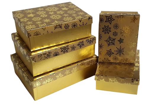 Bambelaa! Kartonage Weihnachts - Design Kisten Schachteln Geschenk Gold Groß 24,5x18,5x8 cm Klein 16,5x12,5x6 cm von Bambelaa!