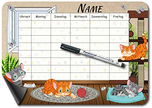 Bambinella - Magnet-Stundenplan Katzen - personalisiert und wiederbeschreibbar mit Whiteboardmarker von Bambinella