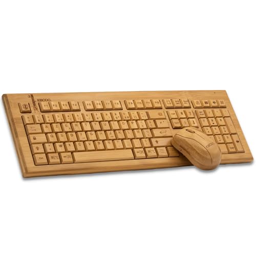 Bamboo Electronics - AZERTY Bamboo Wireless Tastatur- und Mausset, Naturholz, angenehmer Touch, einfach zu bedienen, dekorativ und original funktional, 107 in Holz Geschnitzte Tasten von Bamboo Electronics
