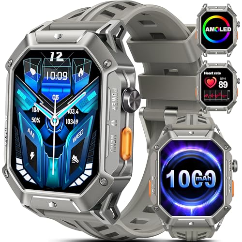 Bambooinn X1 Smartwatch Herren, 1000 mAh 30 Tage Akkulaufzeit, 2,13 Zoll AMOLED Always-On Display, 5ATM Militär mit Telefonfunktion Schlafüberwachung SpO2 Kompass Luftdruck, 103+ Sportmodi von Bambooinn