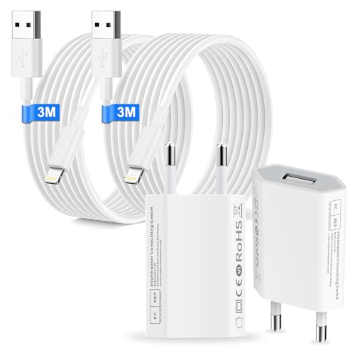 USB Ladegerät [Apple MFi Certified], 2er-Pack iPhone Ladegerät und iPhone Ladekabel für iPhone 14/13/12/11 Pro/XS Max/XR/X/8/8 Plus/7, Schnellladekabel Lightning Kabel Ladeadapter 3M mit USB Netzteil von Bamkey