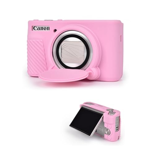 Kameratasche für Canon SX740 HS Kamera Silikonhülle Kompatibel mit für Canon PowerShot SX740/SX730 HS Kamera- Kratzfeste SX740 Abdeckung mit Abnehmbarer Objektivabdeckung, Schwarz (Rosa) von Bamyli