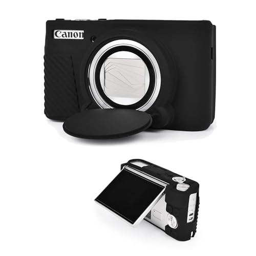 Kameratasche für Canon SX740 HS Kamera Silikonhülle Kompatibel mit für Canon PowerShot SX740/SX730 HS Kamera- Kratzfeste SX740 Abdeckung mit Abnehmbarer Objektivabdeckung, Schwarz (Schwarz) von Bamyli