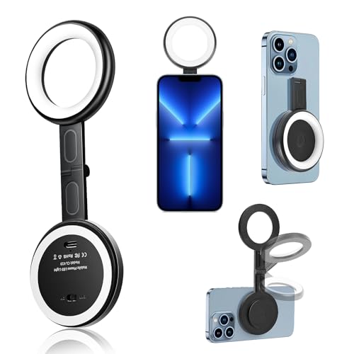 Magnetisches Selfie-Licht für Handy, Banaone Magnetisches Ringlicht, Telefonlicht für TkTok Vlog, Videoleuchte Reversible Verlängerung für Selfie Videokonferenz Streaming Make-Up Vlog (Schwarz) von Banaone