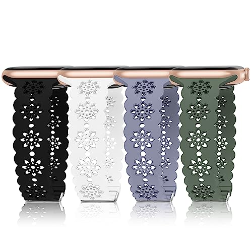 Bandication Kompatibel mit Apple Watch Armband 38 mm/40 mm/41 mm/42 mm/44 mm/45 mm,Damen schlank Elastisches weichem Silikon Sport Atmungsaktive Armbänder für iWatch Series SE/8/7/6/5/4/3/2/1, 4 Stück Bandication Kompatibel mit Apple Watch Armband 38 mm/40 mm/41 mm/42 mm/44 mm/45 mm,Damen schlank Elastisches weichem Silikon Sport Atmungsaktive Armbänder für iWatch Series SE/8/7/6/5/4/3/2/1, 4 Stück von Bandiction