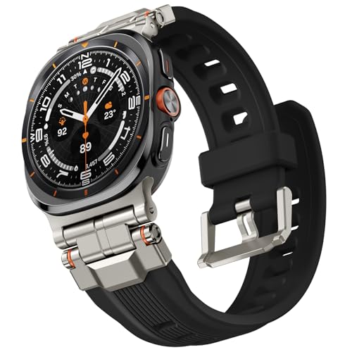 Bandletic Flüssigkeit Silikon Armbänder kompatibel mit Samsung Galaxy Watch Ultra 47mm für Männer Rugged Military Soft Sport Armband mit Edelstahl-Metall-Anschluss für Galaxy Watch Ultra schwarz Bandletic Flüssigkeit Silikon Armbänder kompatibel mit Samsung Galaxy Watch Ultra 47mm für Männer Rugged Military Soft Sport Armband mit Edelstahl-Metall-Anschluss für Galaxy Watch Ultra schwarz von Bandletic