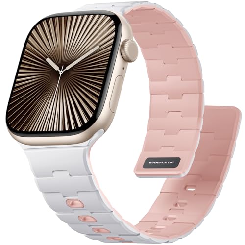 Bandletic Kompatibel mit Apple Watch Armband 42mm (Serie 10) 40mm 41mm 38mm, Weiches Atmungsaktives Robustes Silikon Sport Magnetisches Band für iWatch Serie 10 SE 9 8 7 6 5 4 3 2 1 für Damen Herren von Bandletic