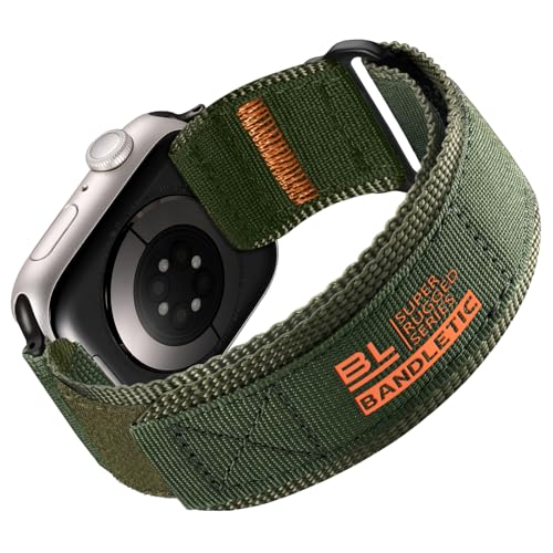 Bandletic Kompatibel mit Apple Watch Armband 44mm 45mm 46mm 49mm 42mm, Klettverschluss Nylon Robuste Sport Loop Armbänder für iWatch 10 9 8 7 SE2 SE 6 5 4 3 2 1 für Herren Damen, Grün von Bandletic