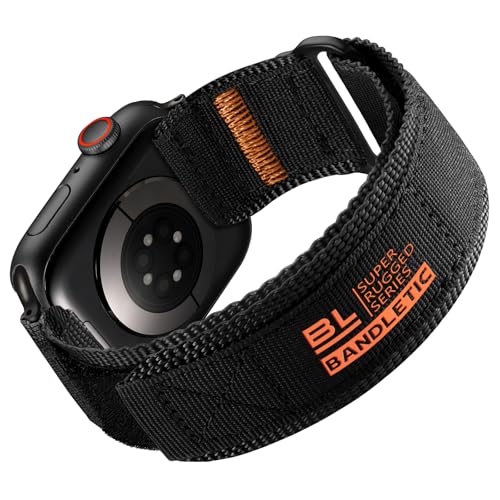 Bandletic Kompatibel mit Apple Watch Armband 44mm 45mm 46mm 49mm 42mm, Klettverschluss Nylon Robuste Sport Loop Armbänder für iWatch 10 9 8 7 SE2 SE 6 5 4 3 2 1 für Herren Damen, Schwarz Bandletic Kompatibel mit Apple Watch Armband 44mm 45mm 46mm 49mm 42mm, Klettverschluss Nylon Robuste Sport Loop Armbänder für iWatch 10 9 8 7 SE2 SE 6 5 4 3 2 1 für Herren Damen, Schwarz von Bandletic