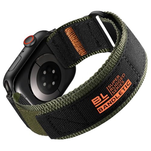 Bandletic Kompatibel mit Apple Watch Armband 44mm 45mm 46mm 49mm 42mm, Klettverschluss Nylon Robuste Sport Loop Armbänder für iWatch 10 9 8 7 SE2 SE 6 5 4 3 2 1 für Herren Damen, SchwarzGrün Bandletic Kompatibel mit Apple Watch Armband 44mm 45mm 46mm 49mm 42mm, Klettverschluss Nylon Robuste Sport Loop Armbänder für iWatch 10 9 8 7 SE2 SE 6 5 4 3 2 1 für Herren Damen, SchwarzGrün von Bandletic