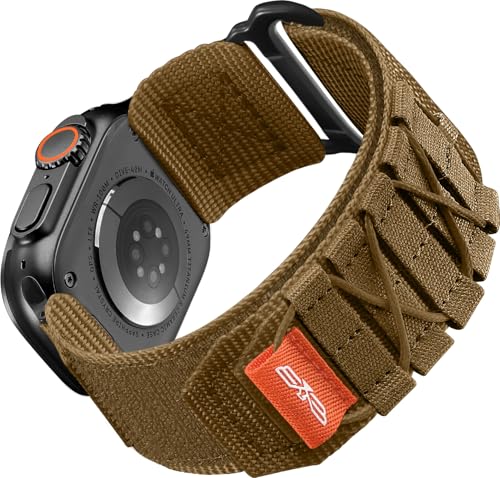 Bandletic Kompatibel mit Apple Watch Armband Ultra/Ultra 2 49mm 45mm 44mm 42mm, Sportarmband Nylon Geflochtenes Loop Band für iWatch Ultra/Ultra 2/SE/Series 9 8 7 6 5 4 3 2 1, L-Bräunen von Bandletic