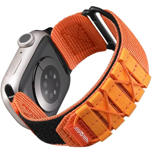 Bandletic Kompatibel mit Apple Watch Armband Ultra/Ultra 2 49mm 45mm 44mm 42mm, Sportarmband Nylon Geflochtenes Loop Band für iWatch Ultra/Ultra 2/SE/Series 9 8 7 6 5 4 3 2 1, L-Orange von Bandletic