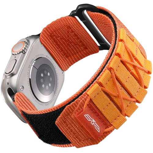 Bandletic Kompatibel mit Apple Watch Armband Ultra/Ultra 2 49mm 45mm 44mm 42mm, Sportarmband Nylon Geflochtenes Loop Band für iWatch Ultra/Ultra 2/SE/Series 9 8 7 6 5 4 3 2 1, L-Orange von Bandletic