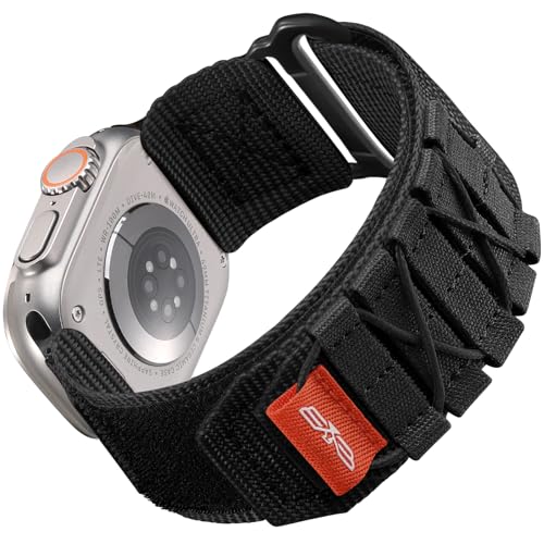 Bandletic Kompatibel mit Apple Watch Armband Ultra/Ultra 2 49mm 45mm 44mm 42mm, Sportarmband Nylon Geflochtenes Loop Band für iWatch Ultra/Ultra 2/SE/Series 9 8 7 6 5 4 3 2 1, L-Schwarz von Bandletic