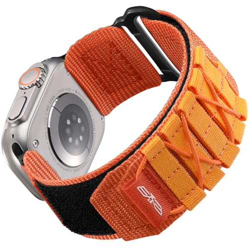 Bandletic Kompatibel mit Apple Watch Armband Ultra/Ultra 2 49mm 45mm 44mm 42mm, Sportarmband Nylon Geflochtenes Loop Band für iWatch Ultra/Ultra 2/SE/Series 9 8 7 6 5 4 3 2 1, M-Orange von Bandletic