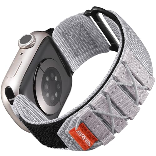 Bandletic Kompatibel mit Apple Watch Armband Ultra/Ultra 2 49mm 45mm 44mm 42mm, Sportarmband Nylon Geflochtenes Loop Band für iWatch Ultra/Ultra 2/SE/Series 9 8 7 6 5 4 3 2 1, M-Weiß Grau von Bandletic