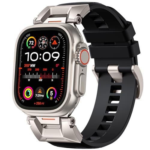 Bandletic Kompatibel mit Apple Watch Ultra 2/Ultra Armband - 49mm 46mm 45mm 44mm 42mm Armband, R-Steel FKM Robuste Sportband mit Metallanschluss für iWatch Ultra 2/Ultra Series 10 9 8 7 6 5 4 3 2 1 SE von Bandletic