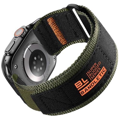 Bandletic Kompatibel mit Apple Watch Ultra 2/Ultra Strap 49mm,Klettverschluss Nylon Sport Loop Armbänder für iWatch Series 10 46mm, 9/8/7 45mm, SE2/SE/6/5/4 44mm, 3/2 42mm für Herren Damen,SchwarzGrün Bandletic Kompatibel mit Apple Watch Ultra 2/Ultra Strap 49mm,Klettverschluss Nylon Sport Loop Armbänder für iWatch Series 10 46mm, 9/8/7 45mm, SE2/SE/6/5/4 44mm, 3/2 42mm für Herren Damen,SchwarzGrün von Bandletic