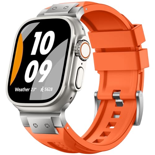 Bandletic Kompatibel mit Apple Watch Ultra 2 Armband/Apple Watch Ultra Armband 49mm, Weiches Silikon Sportarmband Kompatibel mit Apple Watch Armband/iWatch Series 10 46mm 9 8 7 45mm SE 6 5 44mm,Orange von Bandletic